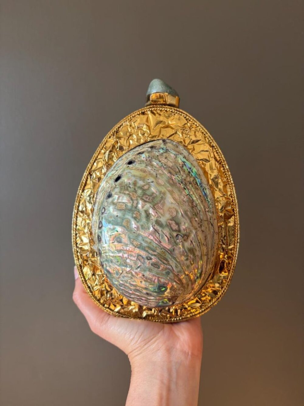 Natural Abalone Shell Clutch Gold Chain Statement Evening Bag
